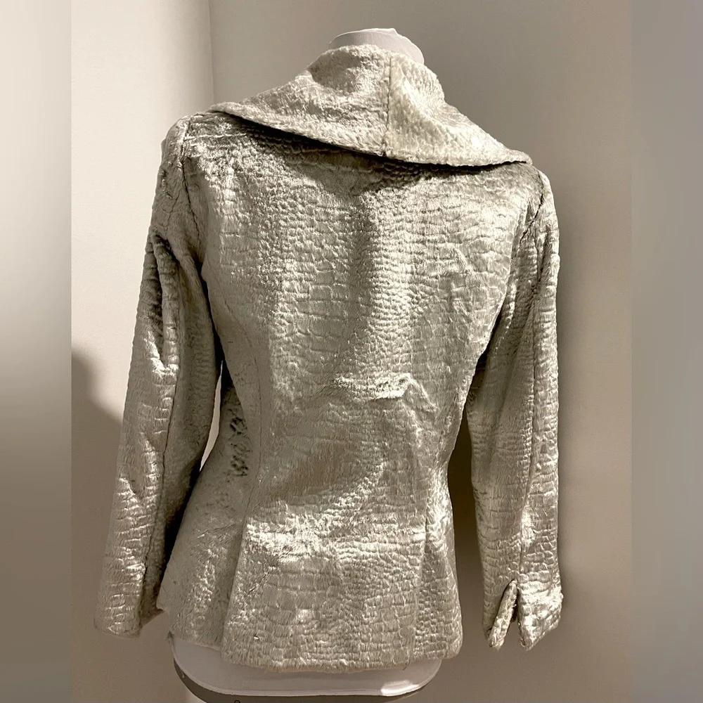 Faux Fur Coat by Etcetera Platinum Gray